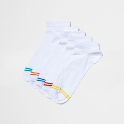 White multicoloured stripe trainer socks pack
